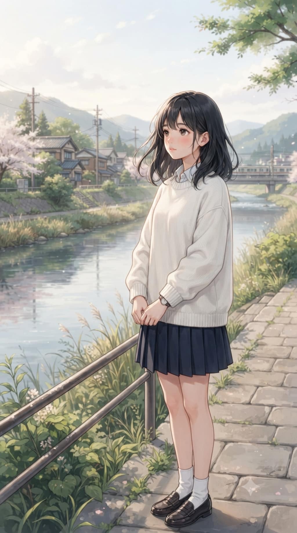 川沿いの少女