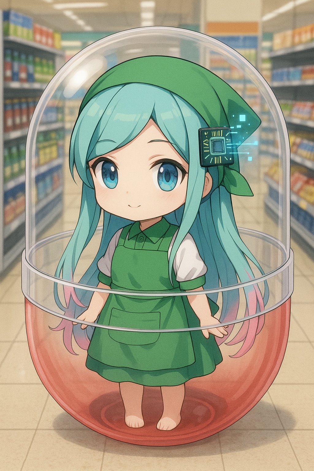 [さいあっぷ]新モデルSeedream4.5ちゃんに自分自身を擬人化してもらった子(シードリーム4.5ちゃん)をカプセルに入れたよ