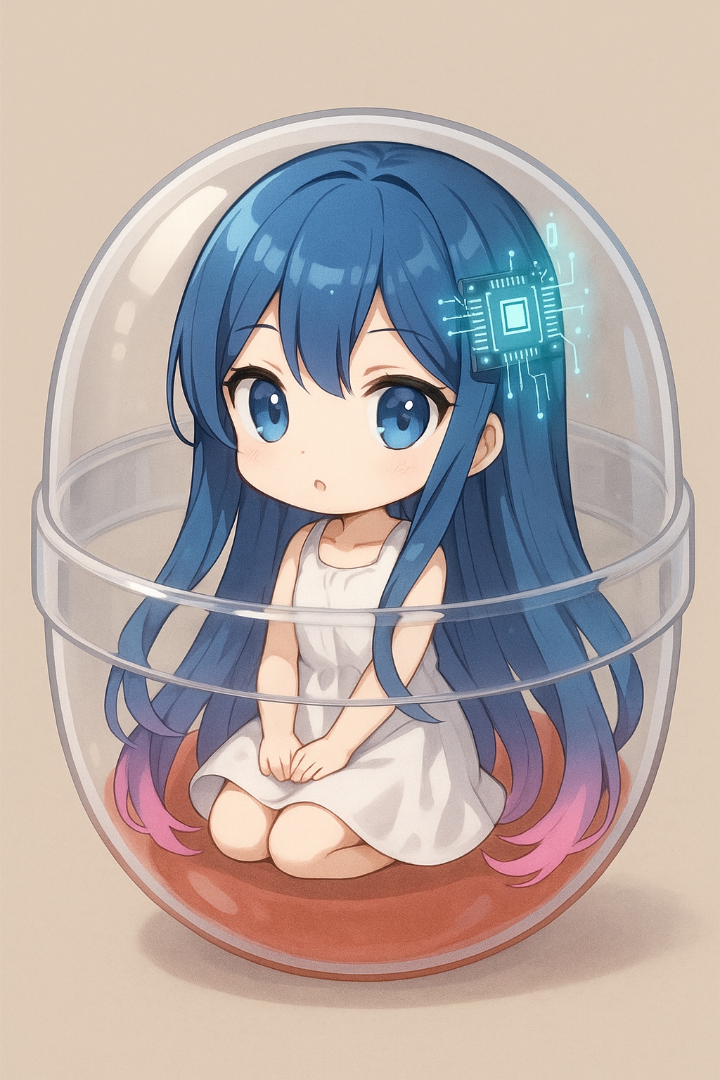 [さいあっぷ]新モデルSeedream4.5ちゃんに自分自身を擬人化してもらった子(シードリーム4.5ちゃん)をカプセルに入れたよ