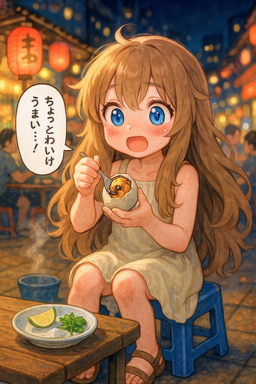 ベトナム料理を食べる小さな女の子
