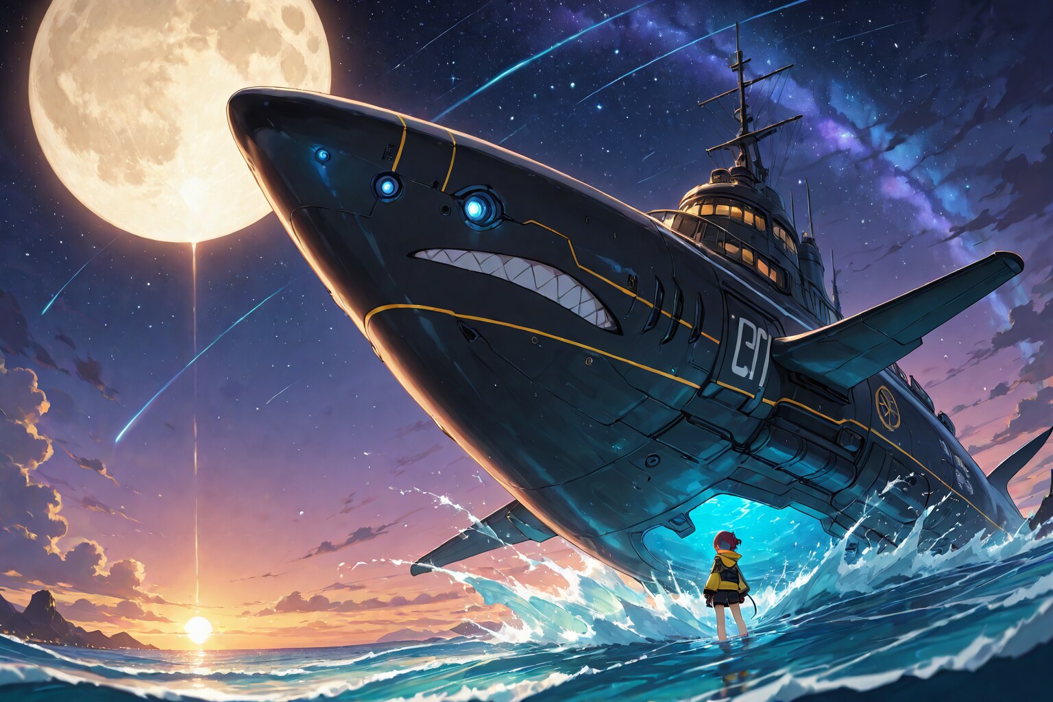 月を目指すサメ潜水艦の冒険 | の人気AIイラスト・グラビア