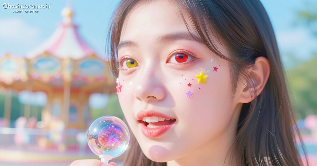 【夢幻の遊園地】輝く瞳と虹色の泡が織りなす、おとぎ話のようなひととき