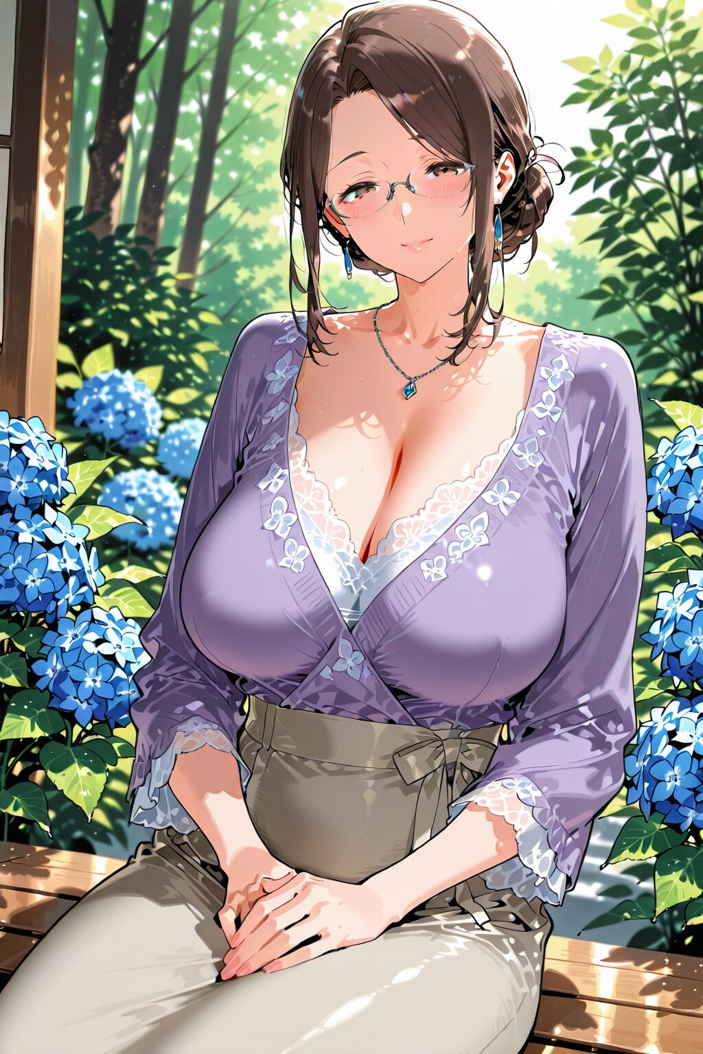 紫陽花とお姉さん