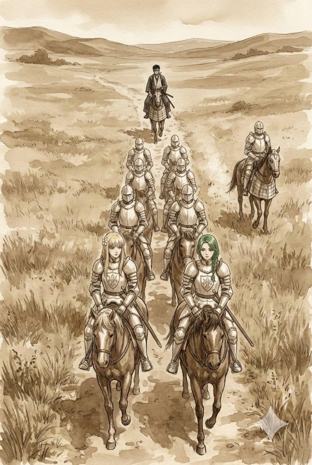 追っているモンスターの情報が手に入るまで、騎士団の困難な任務を共に。翠の人は警戒。