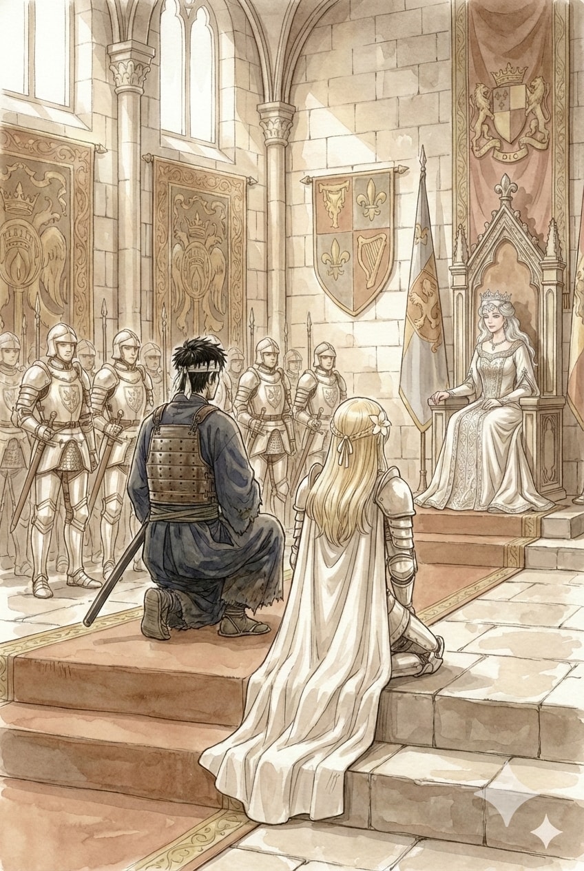 追っているモンスターの情報が手に入るまで、騎士団の困難な任務を共に。翠の人は警戒。 | の人気AIイラスト・グラビア