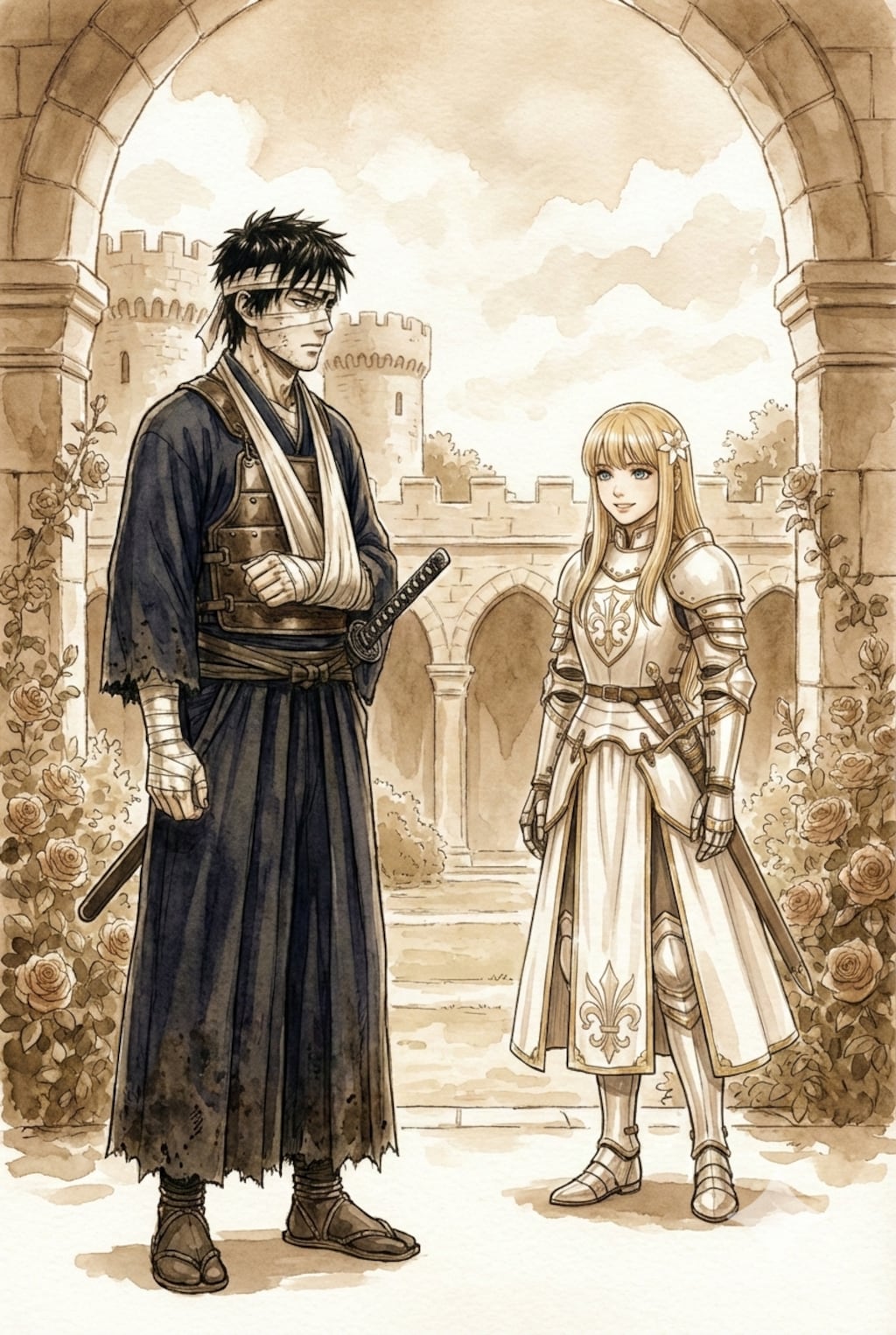 追っているモンスターの情報が手に入るまで、騎士団の困難な任務を共に。翠の人は警戒。