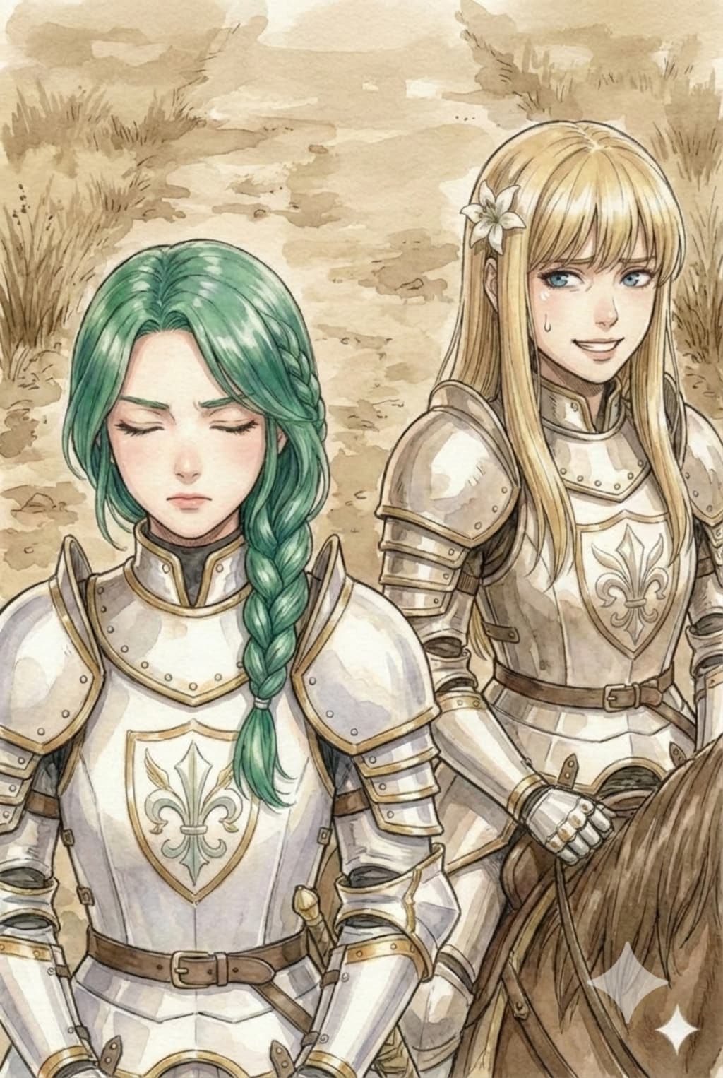 追っているモンスターの情報が手に入るまで、騎士団の困難な任務を共に。翠の人は警戒。