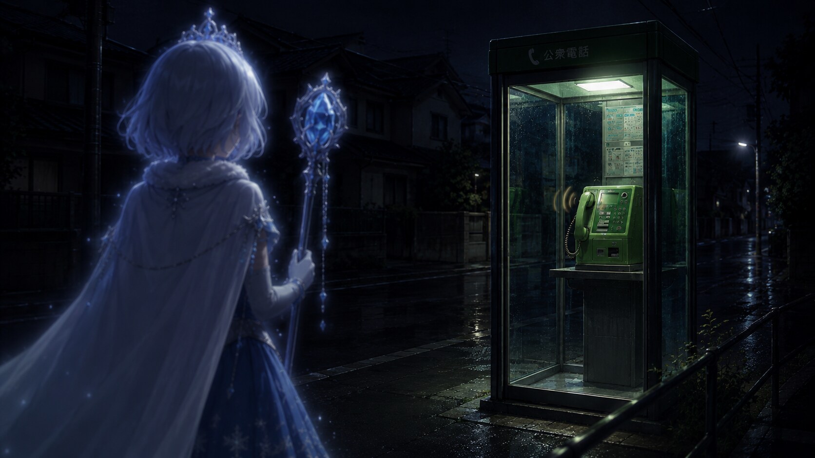 公衆電話の怪と対峙する魔法少女 | の人気AIイラスト・グラビア
