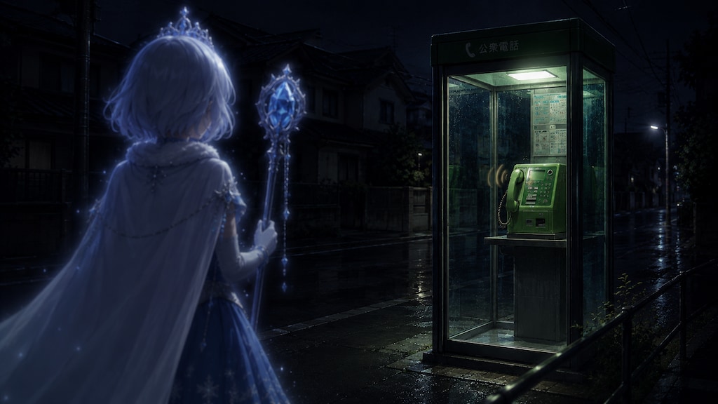 公衆電話の怪と対峙する魔法少女