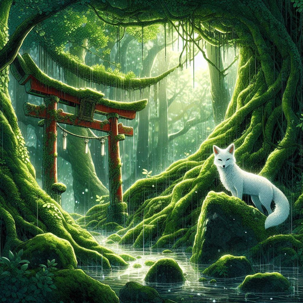 夕立の降る苔むした森⛩️🦊