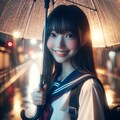 ひどい雨の中、夜歩く女子高生 2枚目