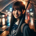 ひどい雨の中、夜歩く女子高生 3枚目
