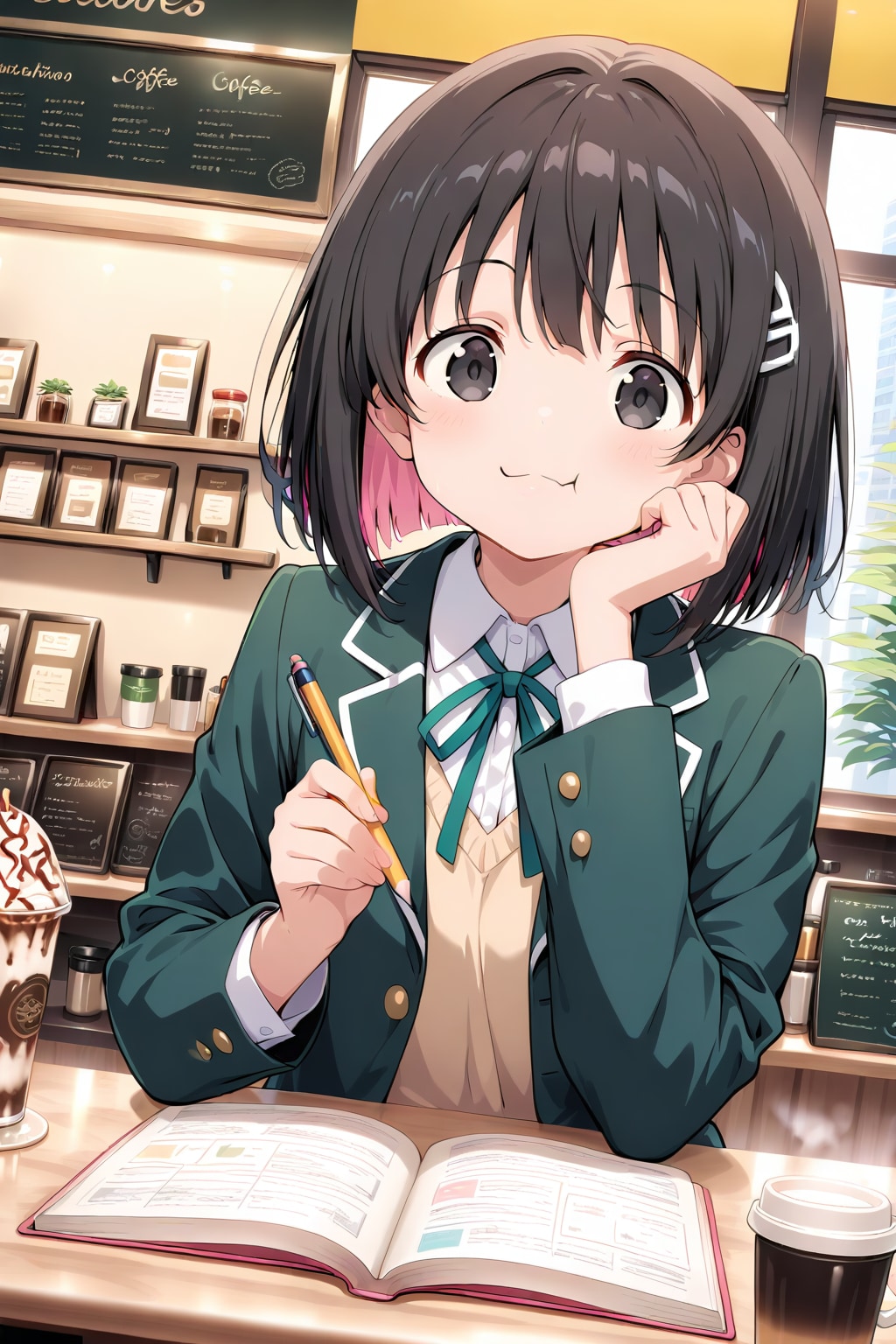 コーヒーショップで勉強中