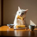 朝食を食べる猫 3枚目