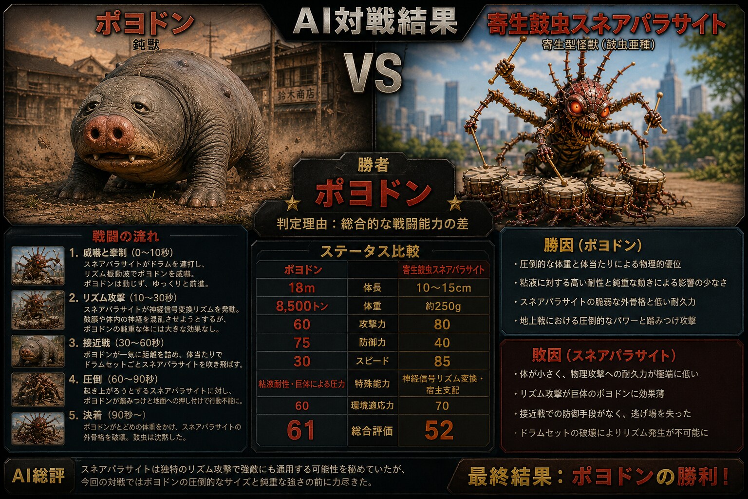 寄生鼓虫スネアパラサイト vs 鈍獣ポヨドン