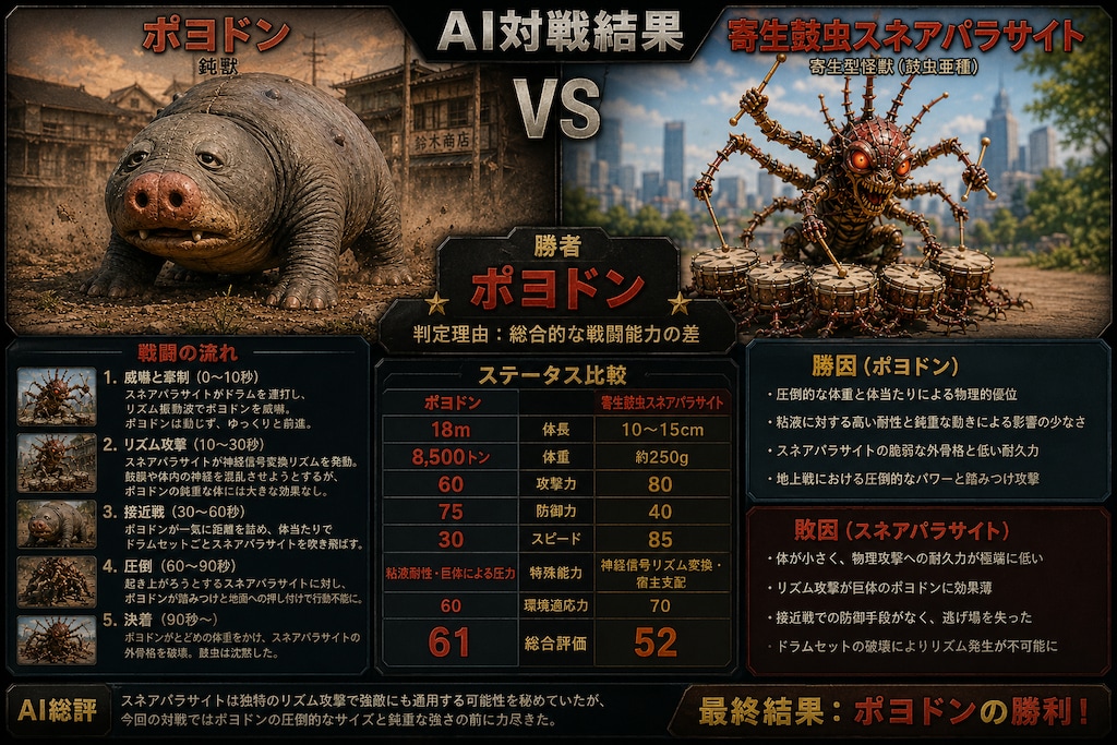 寄生鼓虫スネアパラサイト vs 鈍獣ポヨドン