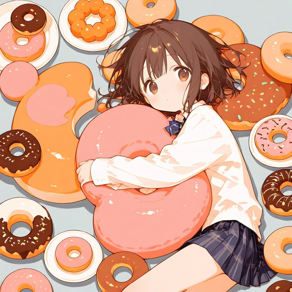 ドーナツとクッションと女の子