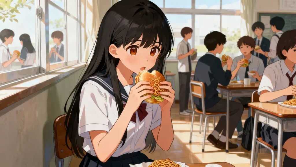 学校での昼休みの昼食の様子