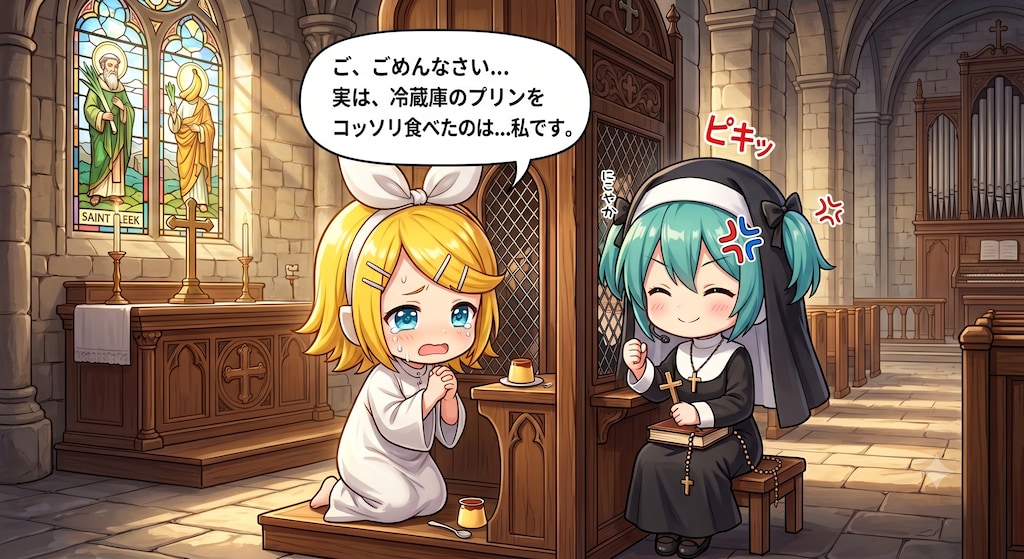 怒れるシスターミクさんと震える迷羊リンさん