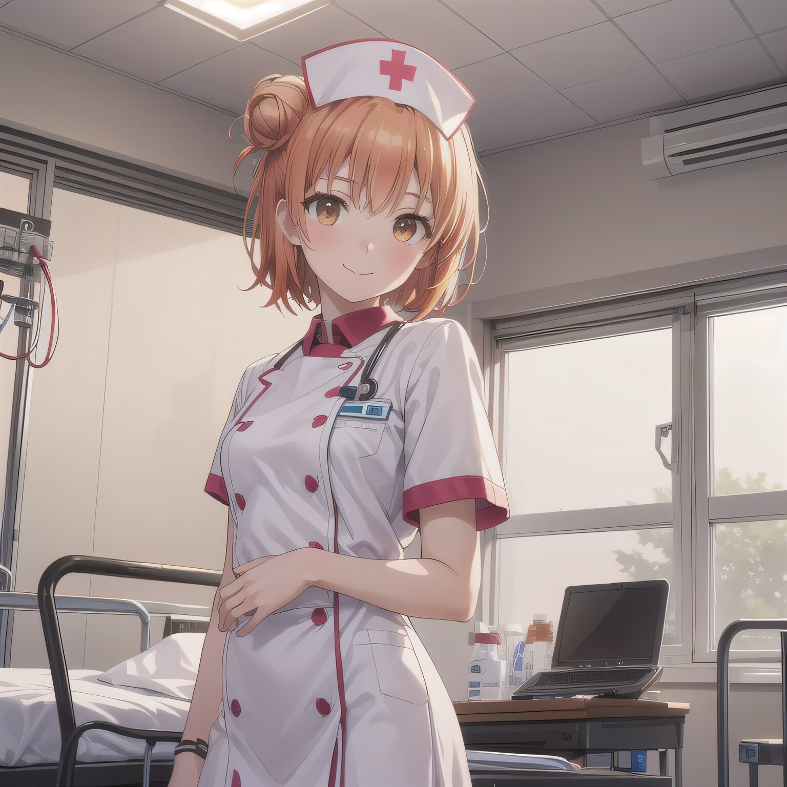 茶髪シニヨンで白衣の少女 | の人気AIイラスト・グラビア