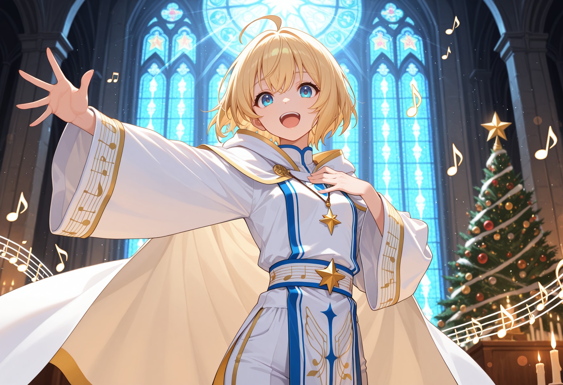 教会のクリスマスイブ礼拝で賛美歌を歌うシスターさん | の人気AIイラスト・グラビア