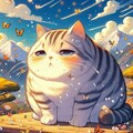 アニメ風、花粉症の伏し目猫娘＆猫 9枚目