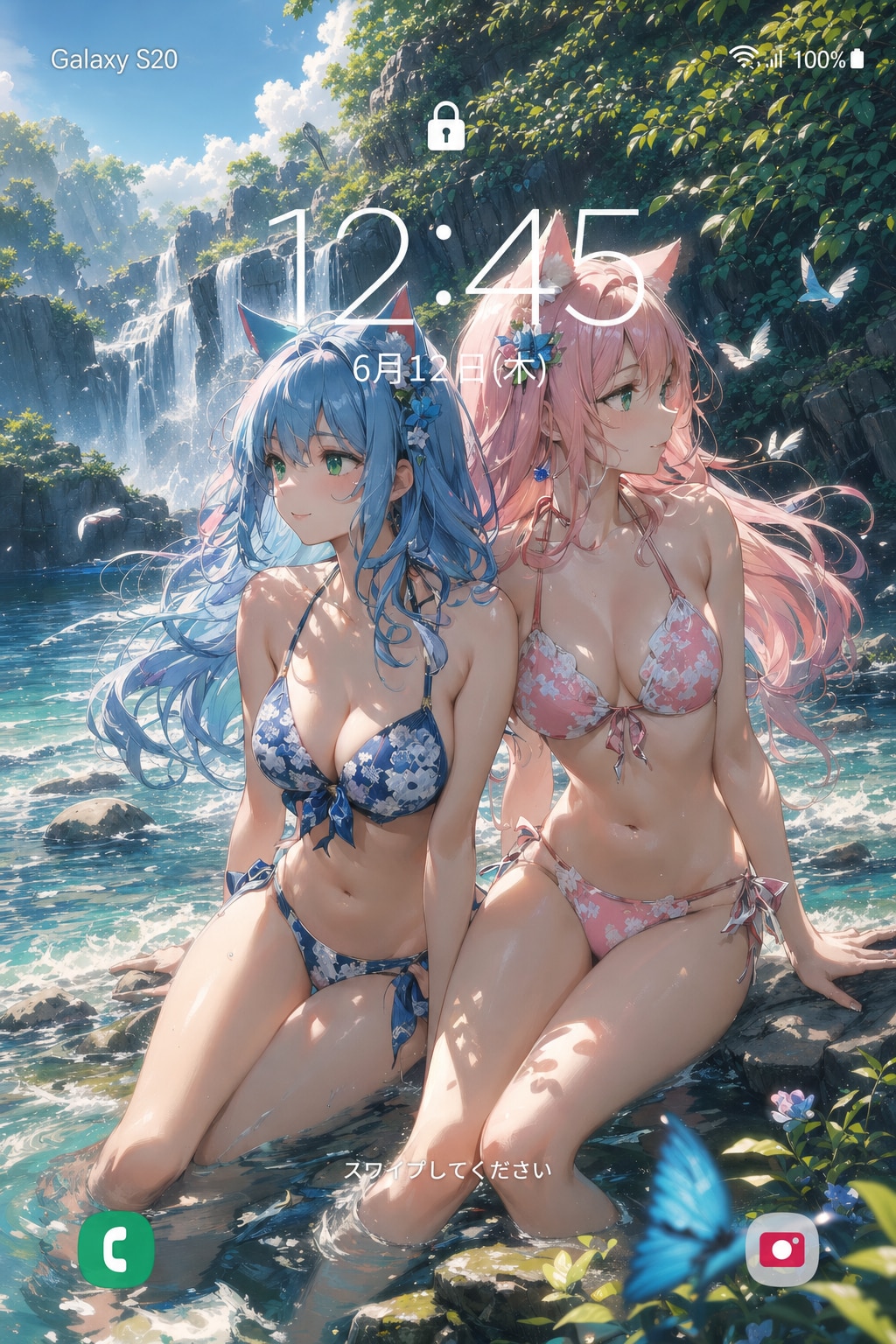 理想の壁紙「水辺の猫耳姉妹」📱🐱🐱✨