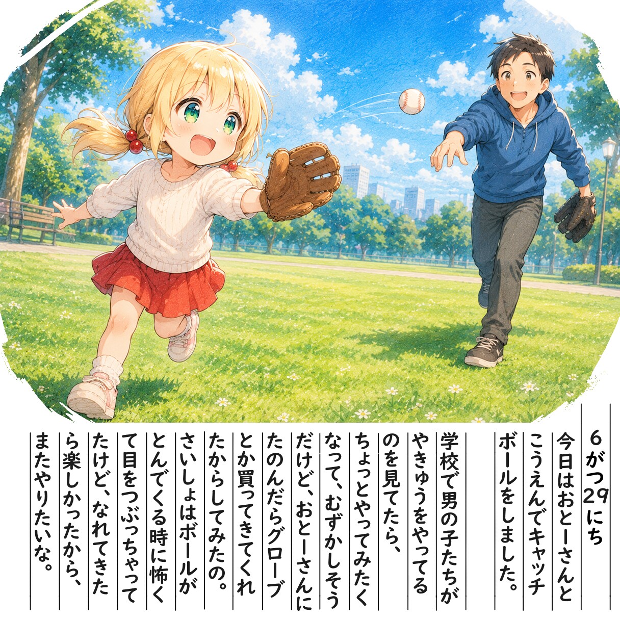 【絵日記】キャッチボールしたよ