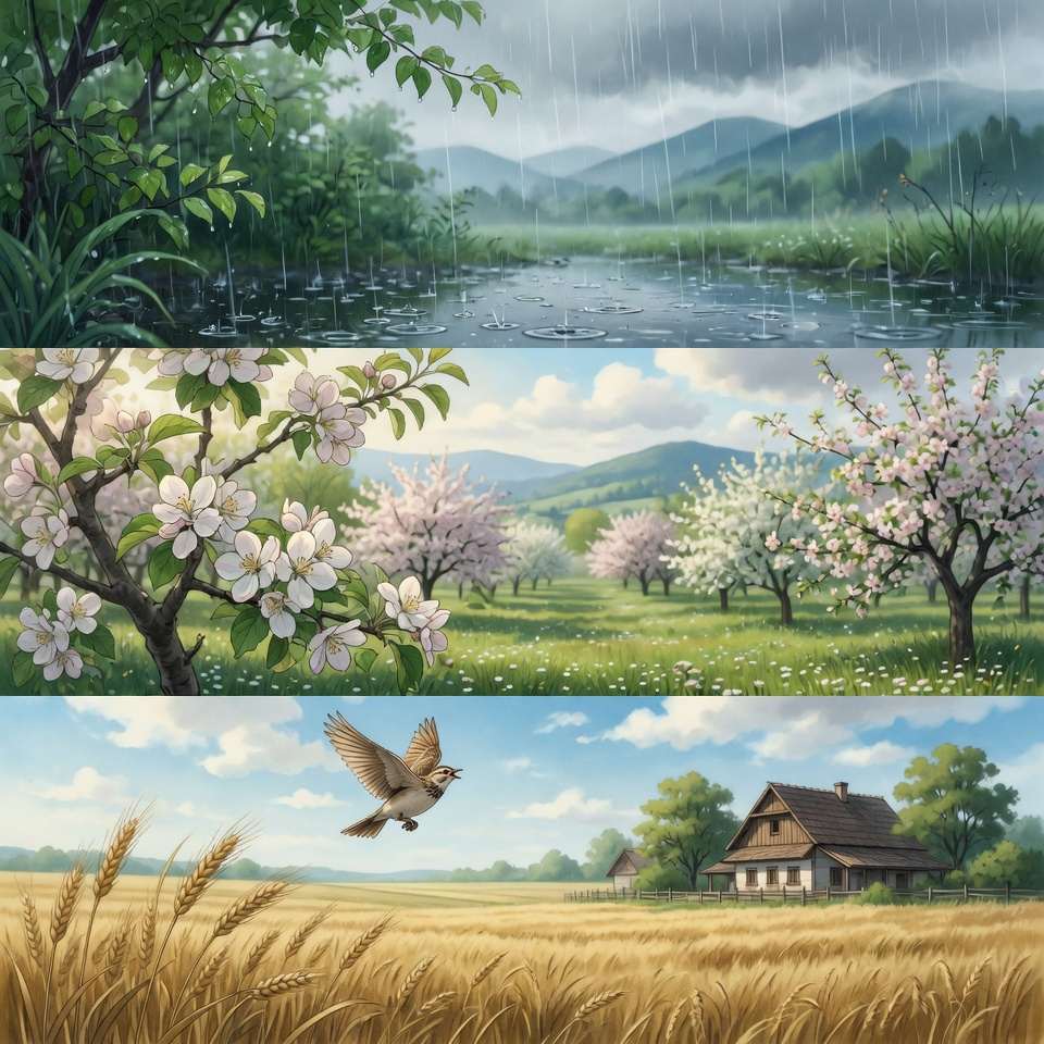 五月雨、リンゴ追分、ひばり。