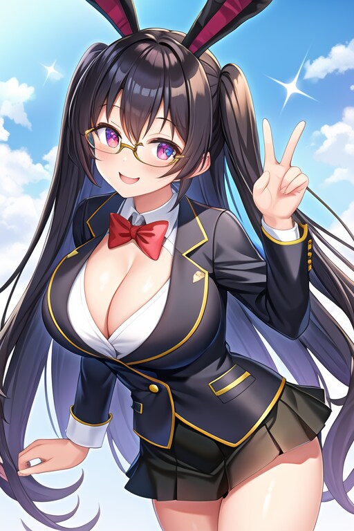 黒髪ツインテ巨乳眼鏡ジャケットバニーさん