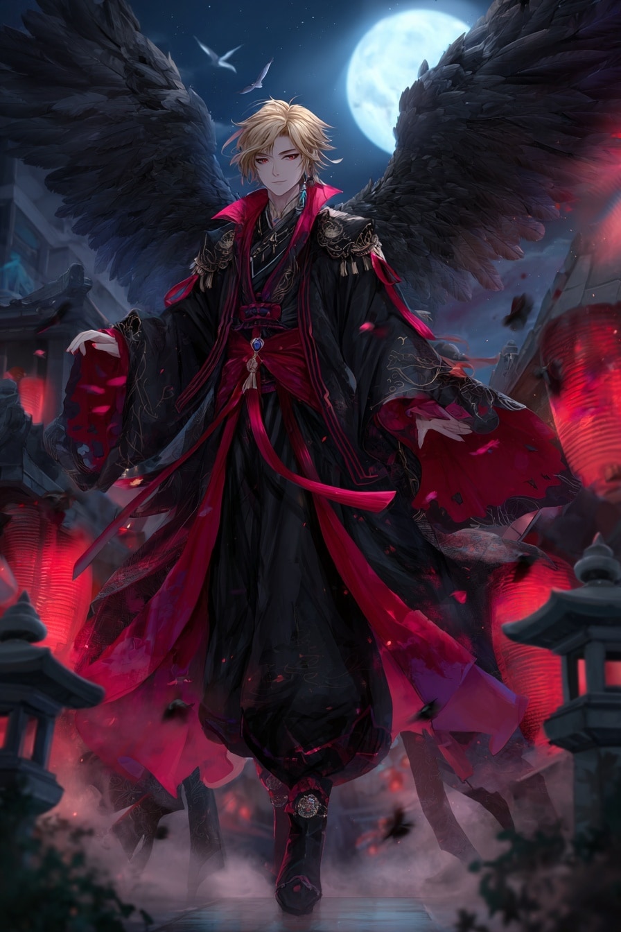 カラスの翼をつけたイケメン | の人気AIイラスト・グラビア