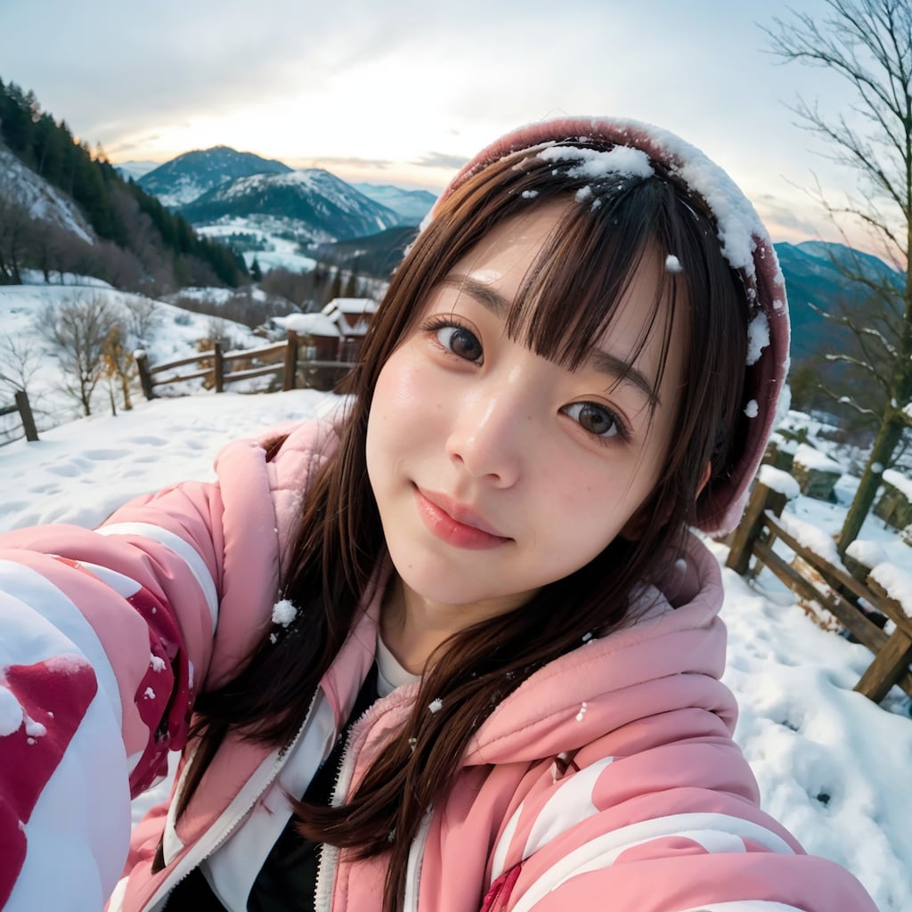 雪の自撮り魚眼レンズ No.1