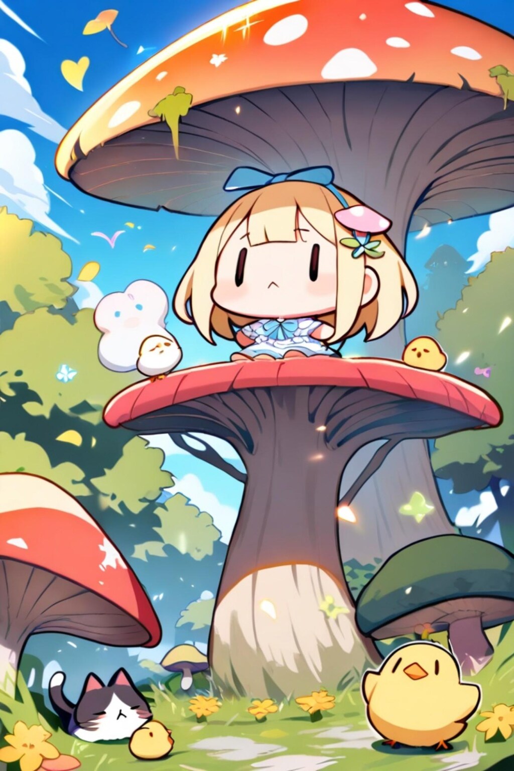 金髪ちゃんとヒヨコとキノコ