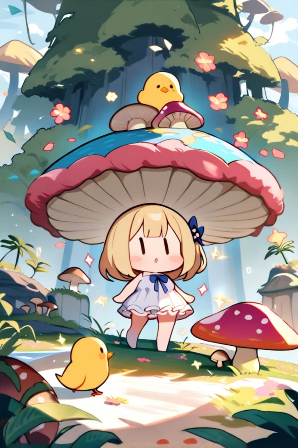 金髪ちゃんとヒヨコとキノコ