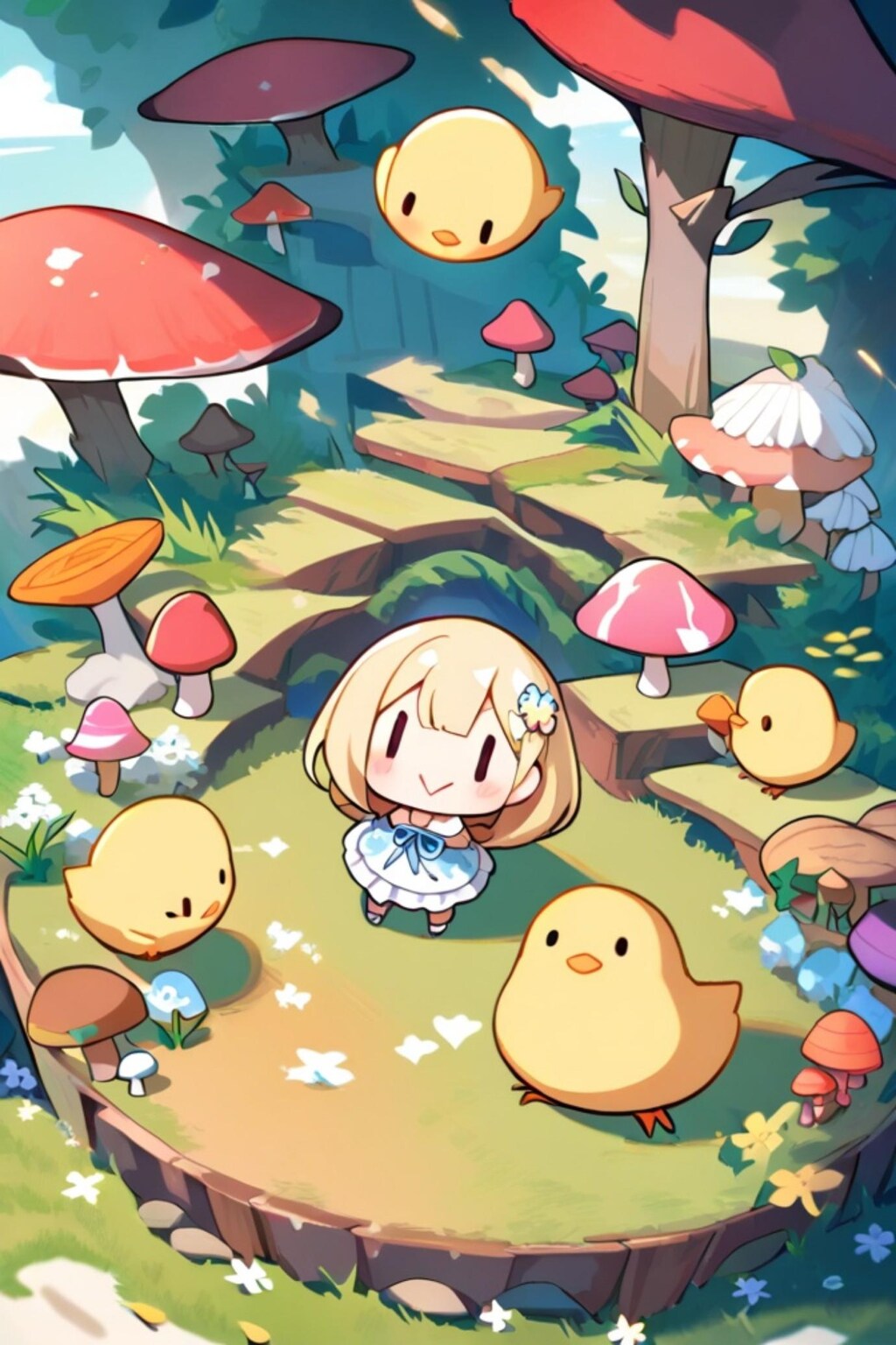 金髪ちゃんとヒヨコとキノコ