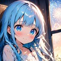 部屋の窓から見るキミと花火 5枚目