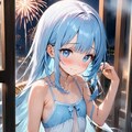 部屋の窓から見るキミと花火 4枚目