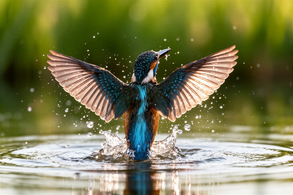 水辺から飛び立つカワセミ