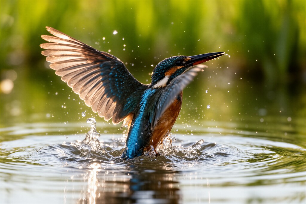 水辺から飛び立つカワセミ