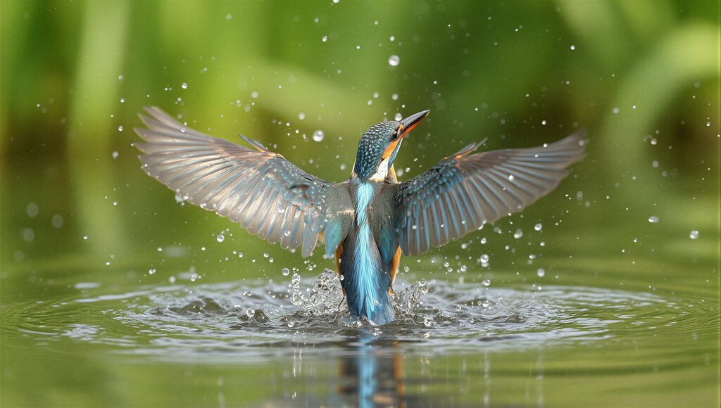 水辺から飛び立つカワセミ