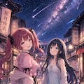 【街×幻想シリーズ】夜の商店街の空に降り注ぐ星【2/4】 2枚目