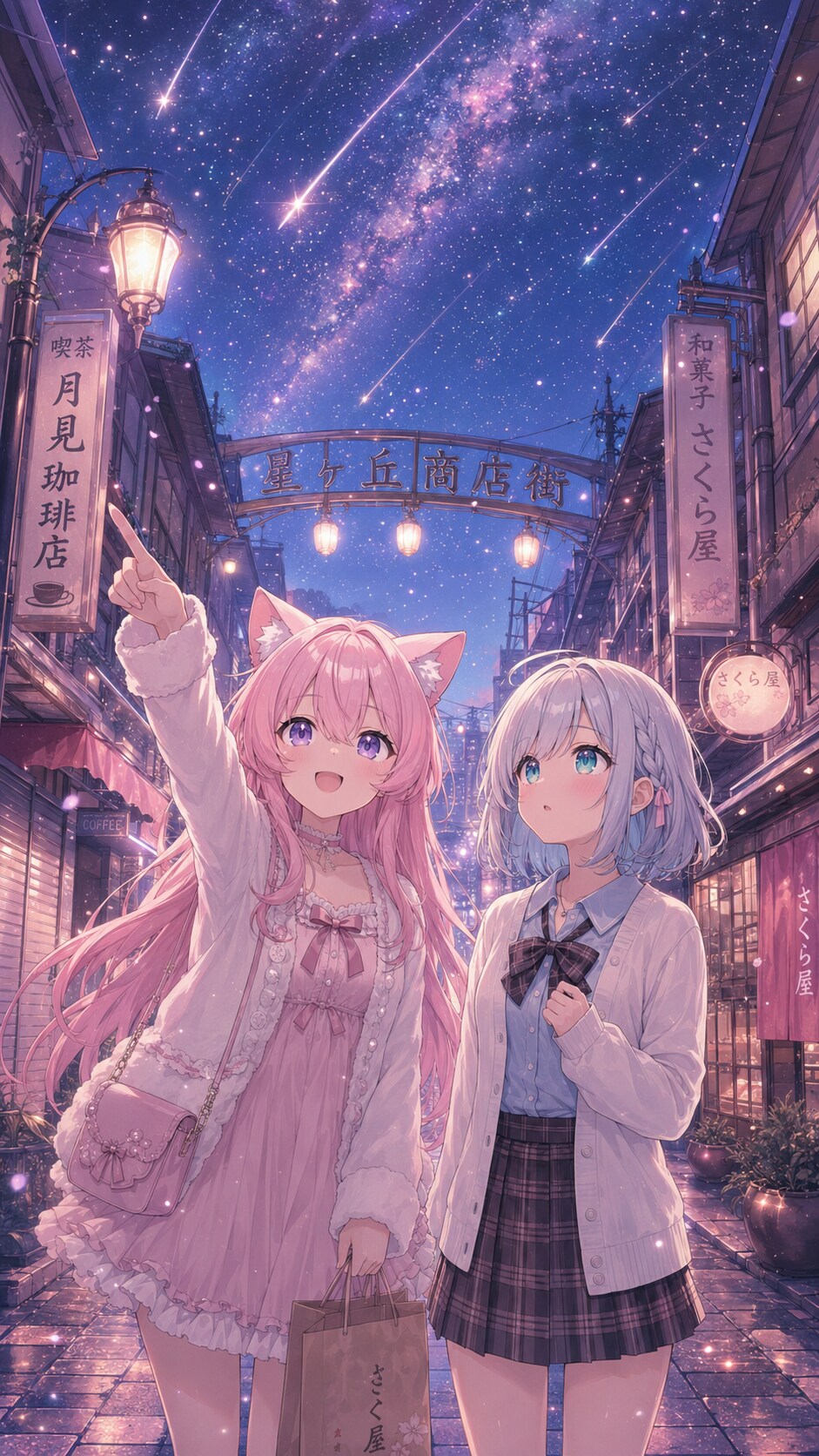 【街×幻想シリーズ】夜の商店街の空に降り注ぐ星【2/4】