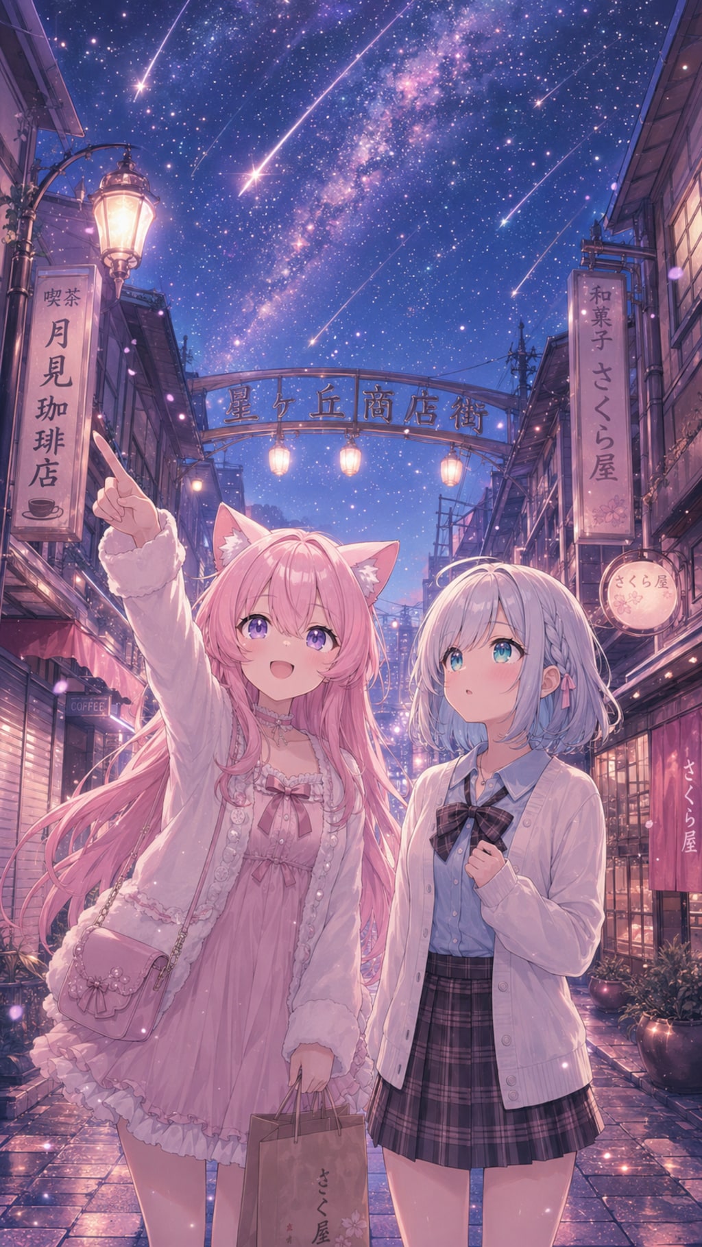 【街×幻想シリーズ】夜の商店街の空に降り注ぐ星【2/4】