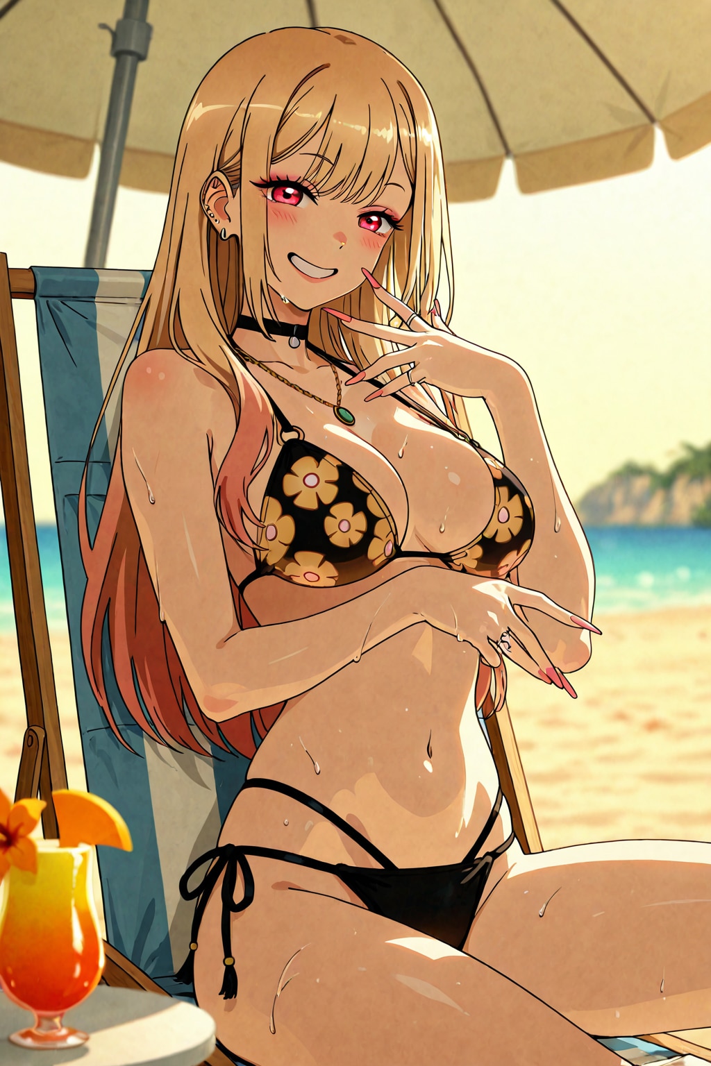 ビーチでマンゴージュースいただくビキニ海夢ちゃん👙🥭🏖️❤️