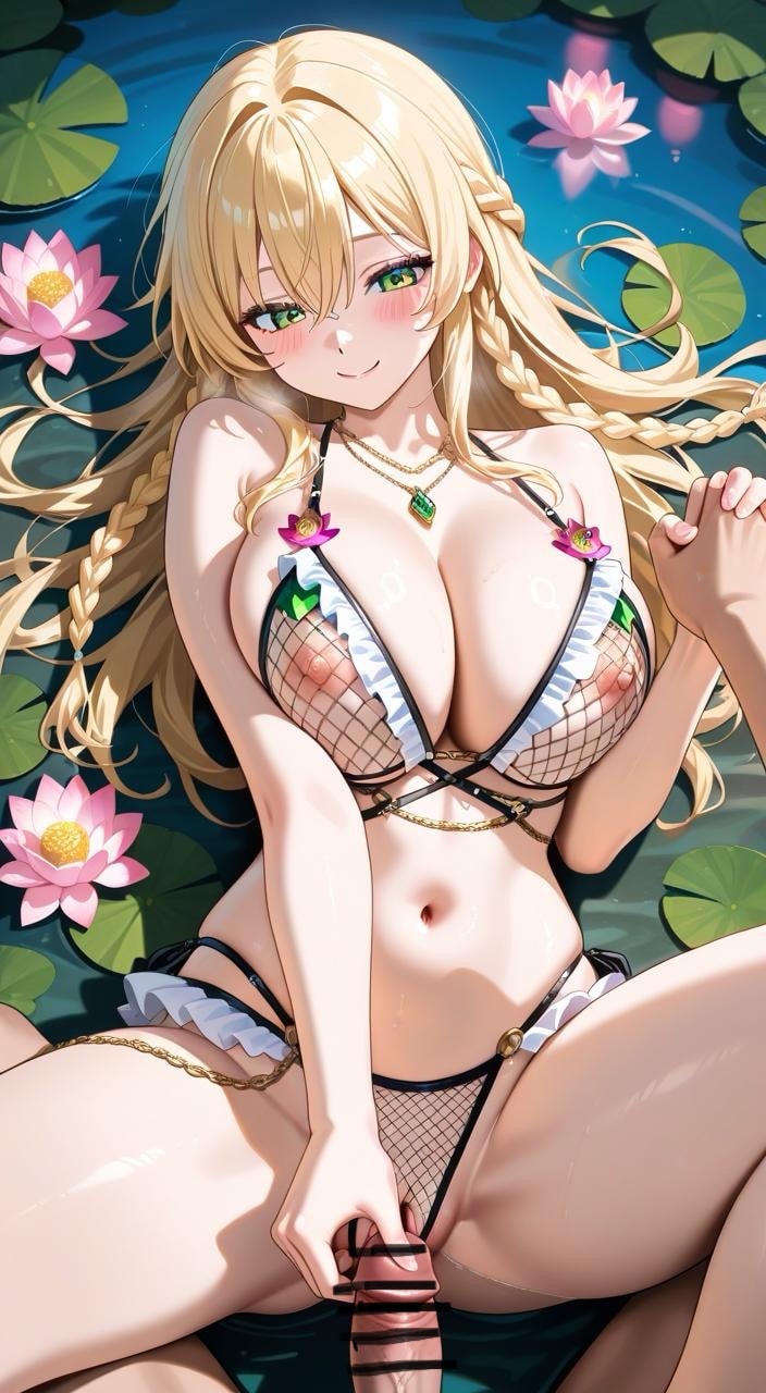 金髪三つ編みちゃん　網ビキニ　挿入