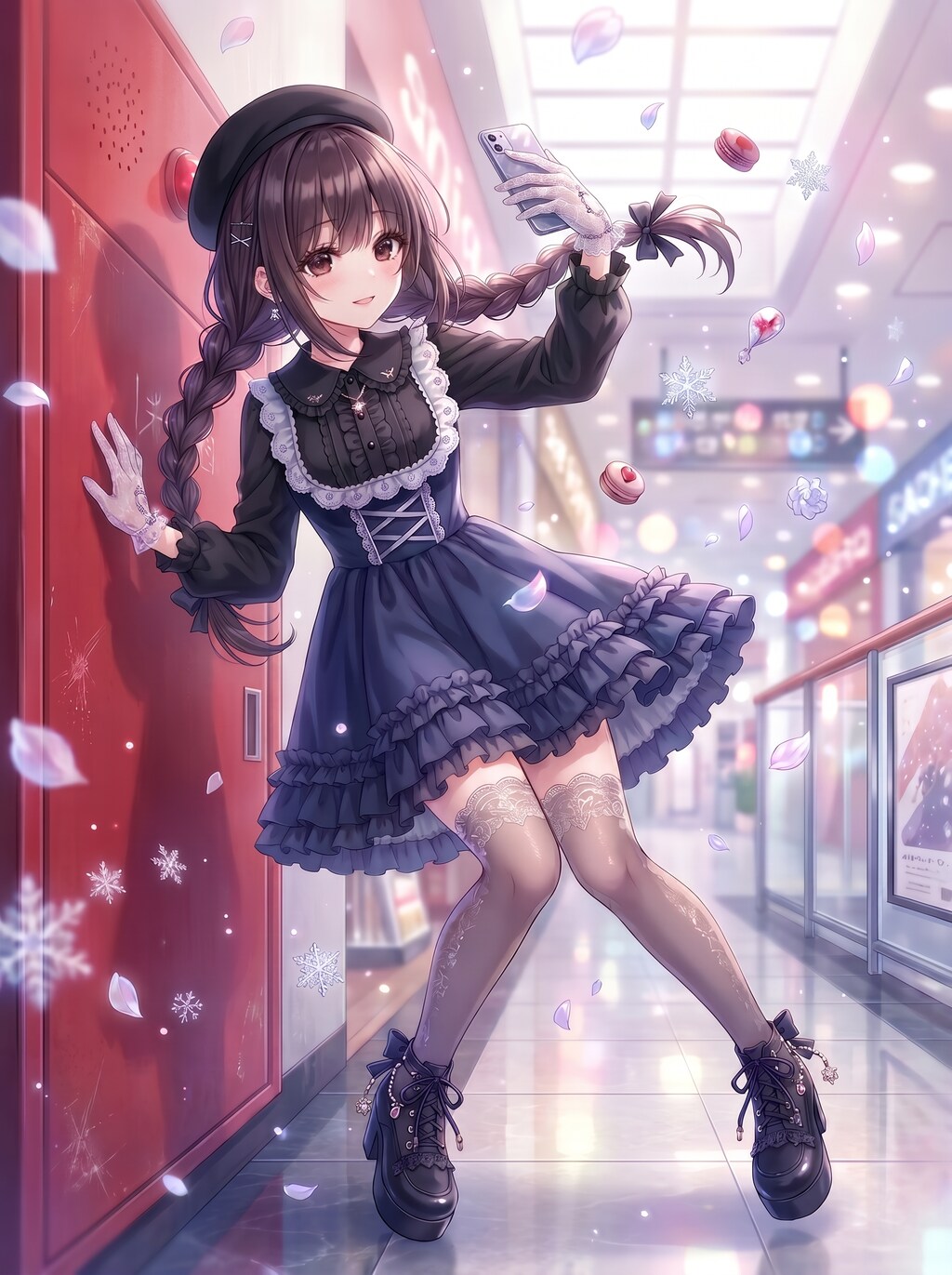 紅壁に佇む黒帽子