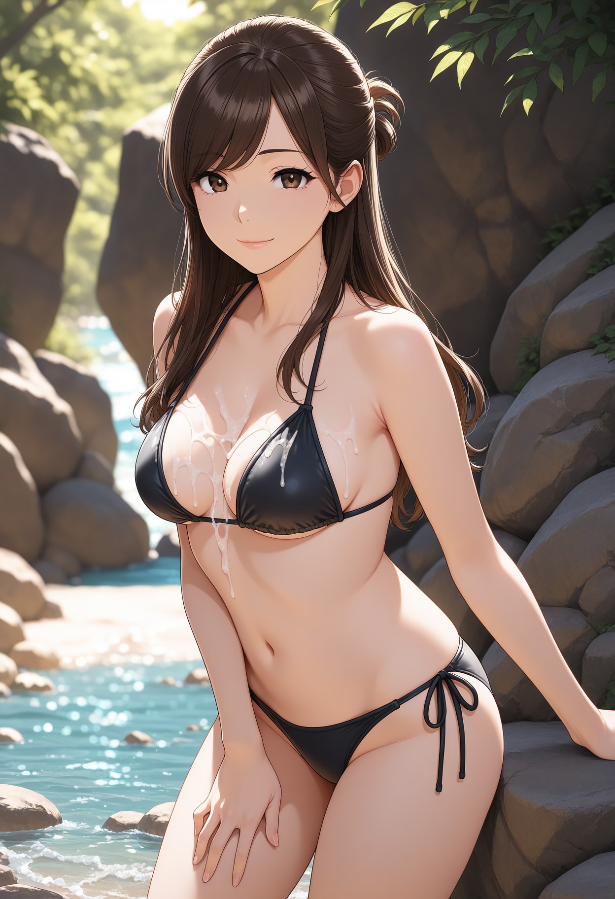 岩場の陰で