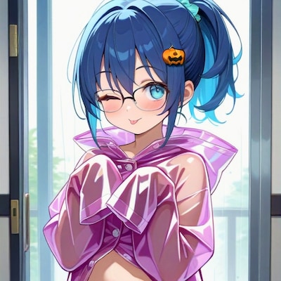 レインコートの青髪ちゃん