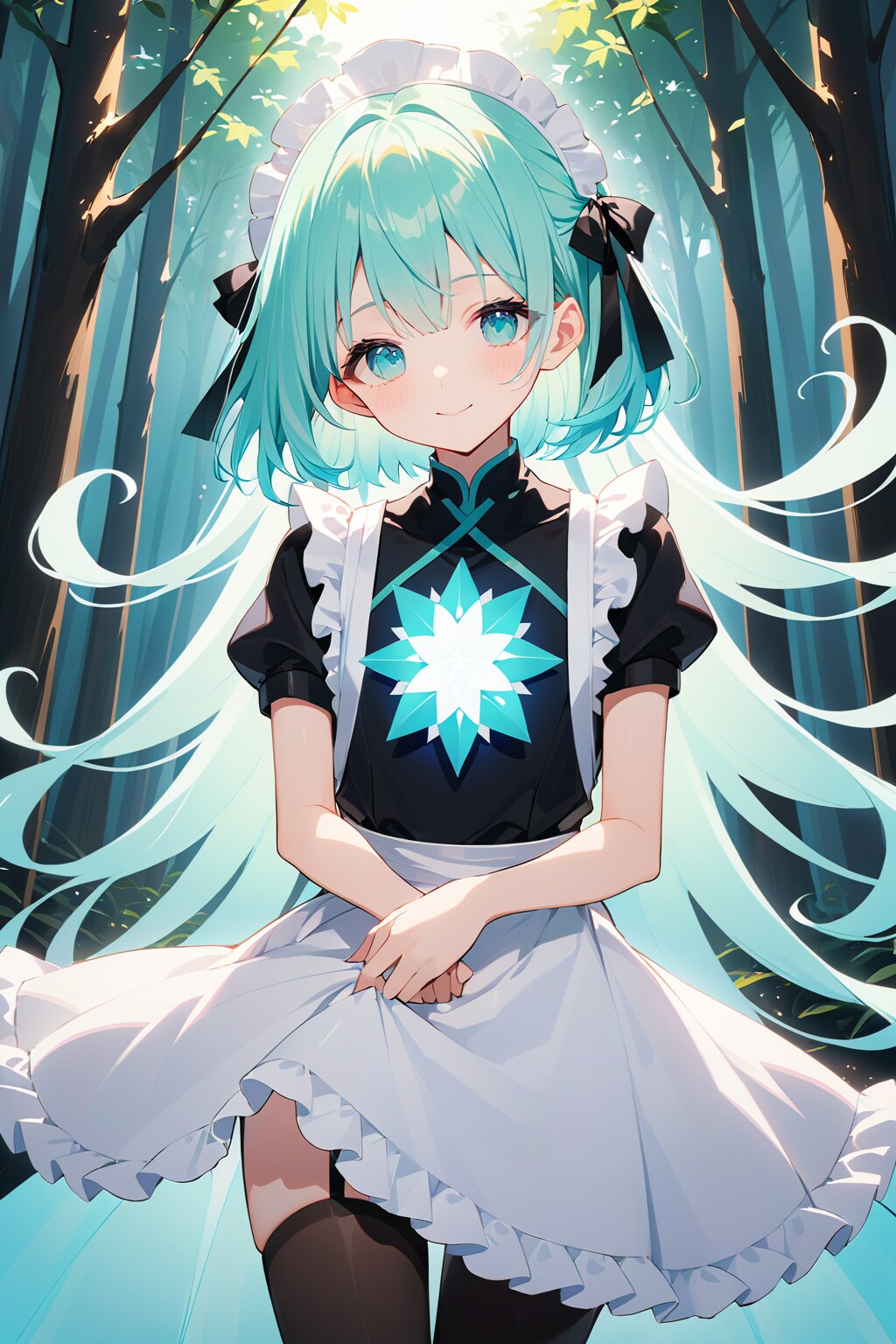 水色髪ロングでメイド服の少女