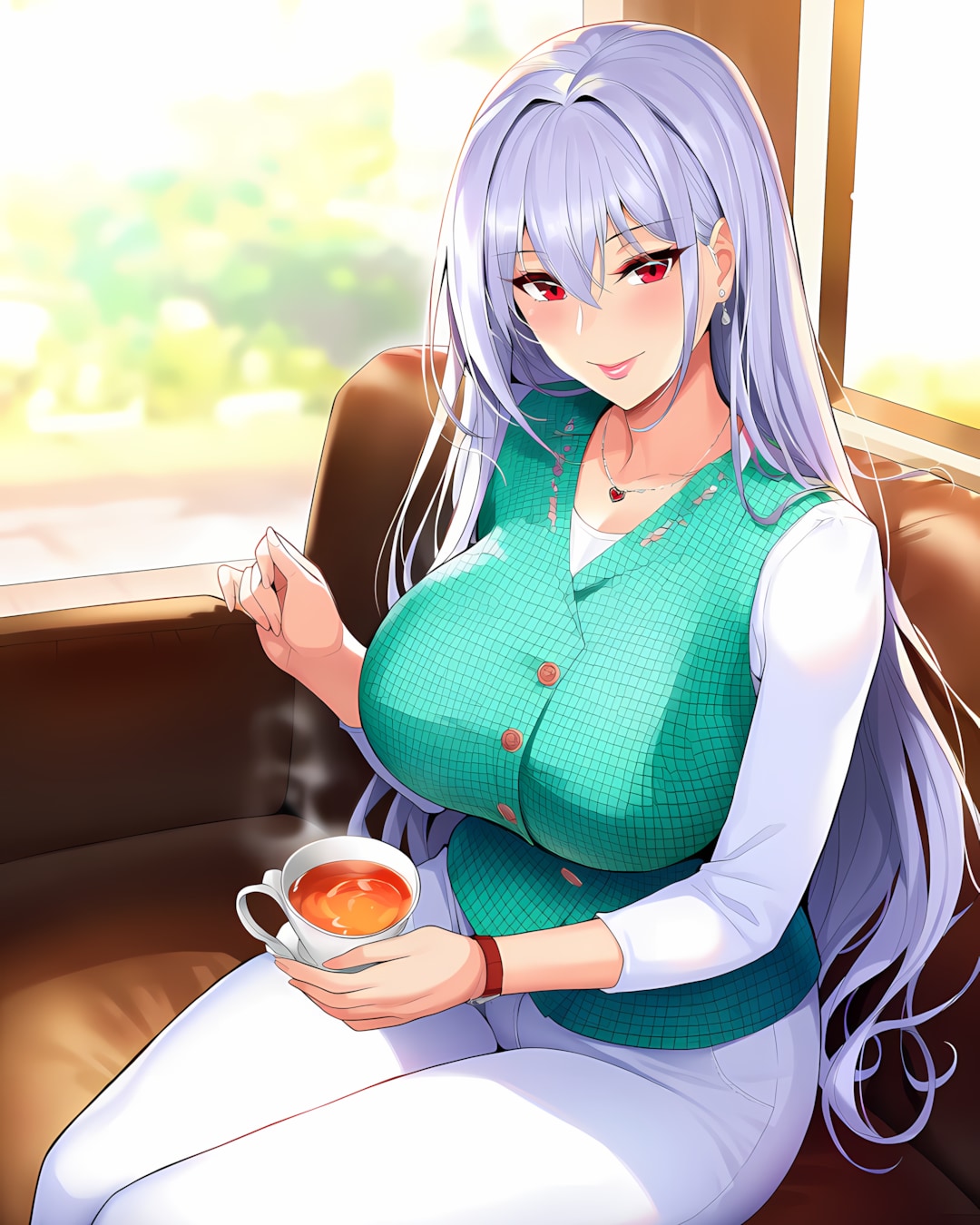 🌿ミントグリーンのジレ✨ミレナさんの優雅な休憩 | の人気AIイラスト・グラビア